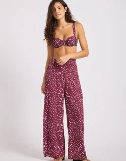 Dolce Dot Shirred Waist Pant - Dark Burgundy