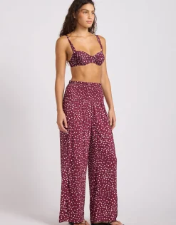 Dolce Dot Shirred Waist Pant - Dark Burgundy