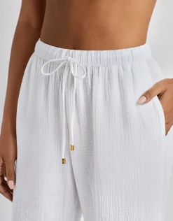 Double Gauze Ankle Tie Pant - White