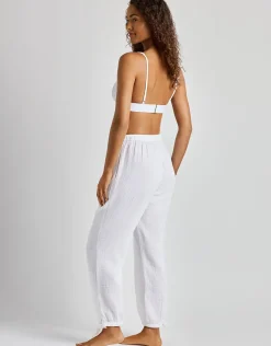 Double Gauze Ankle Tie Pant - White