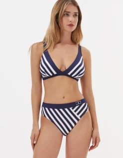 Elora Plunge Bikini Top - Navy White