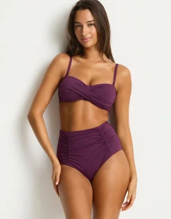 Essentials Edit Super High Waist Gathered Bikini Pant - Claret
