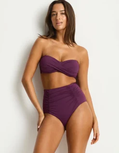 Essentials Edit Super High Waist Gathered Bikini Pant - Claret