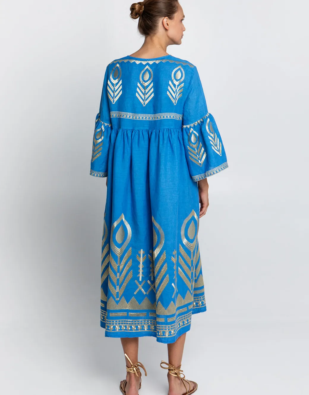 Feather Bell Sleeve Kaftan - Blue Raf and Gold
