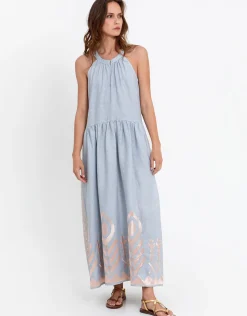 Feather High Neck Dress - Light Grey and Pink Bronze