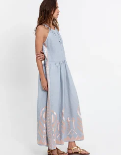 Feather High Neck Dress - Light Grey and Pink Bronze