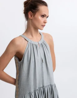 Feather High Neck Dress - Stone and Gold