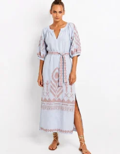 Feather Kaftan Dress - Light Grey and Pink Bronze