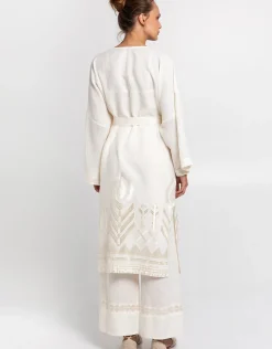 Feather Midi Kimono - Natural and Champagne