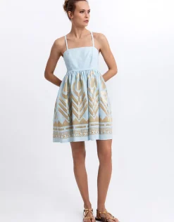 Feather Mini Dress - Ciel and Gold