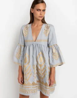 Feather Mini Dress - Light Grey and Gold