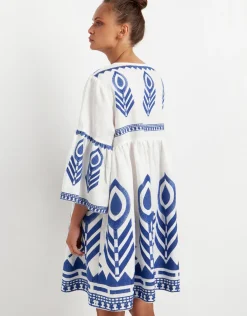 Feather Mini Dress - White and Blue