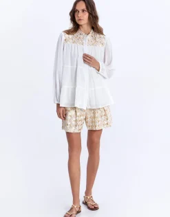 Flakes Blouse - White and Gold with Champagne