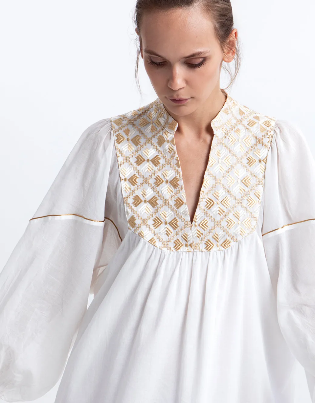 Flakes Mini Dress - White and Gold with Champagne