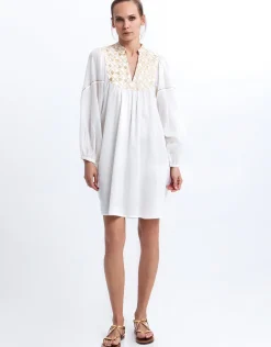 Flakes Mini Dress - White and Gold with Champagne