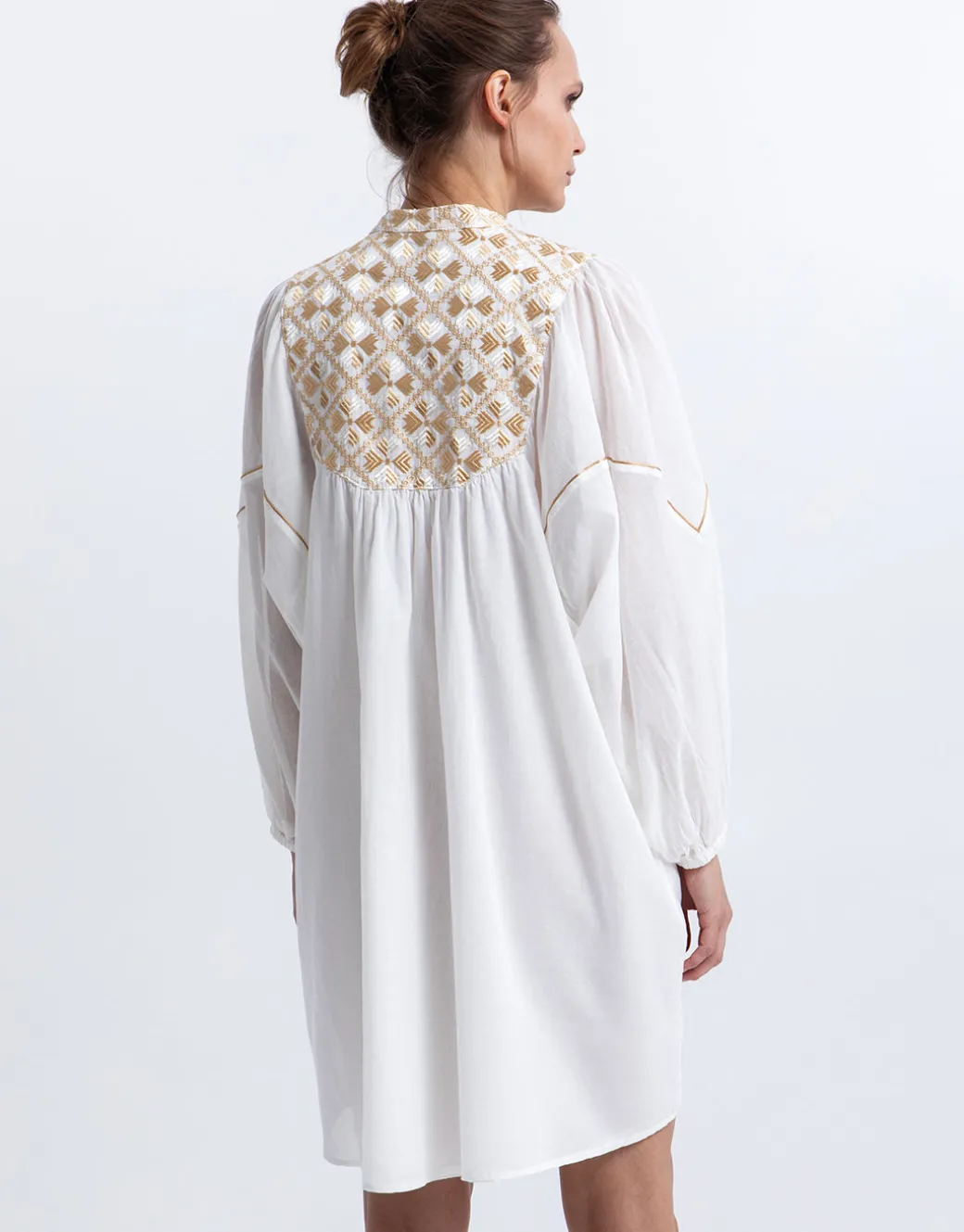Flakes Mini Dress - White and Gold with Champagne