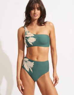 Fleur de Bloom One Shoulder Bikini Top - Evergreen
