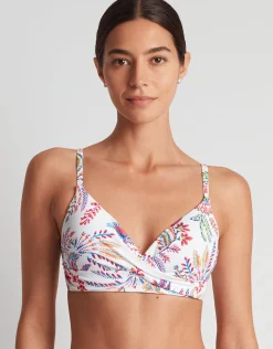Fleurette Single Strap Twist Underwired Bra Bikini Top - White Floral