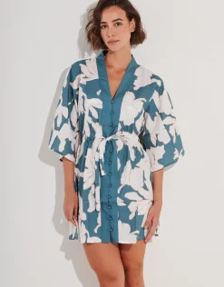 Floral Abstract Mini Kimono - Puffy Sky