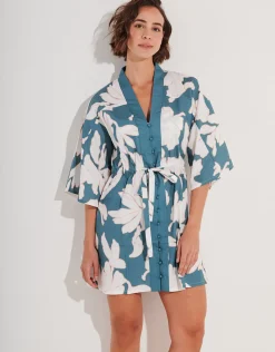 Floral Abstract Mini Kimono - Puffy Sky