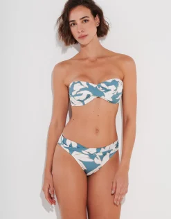 Floral Abstract Twist Front Bikini Pant - Puffy Sky