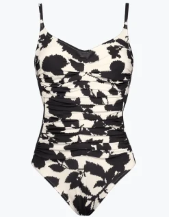 Florascape Ruched Underwired Swimsuit - Cream Black
