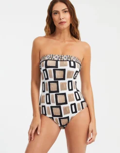 Geo Bandeau Swimsuit - Black White and Gold