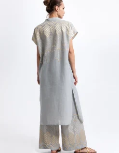 Grape Midi Tunic Dress - Light Grey and Gold