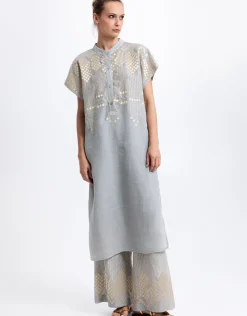 Grape Midi Tunic Dress - Light Grey and Gold