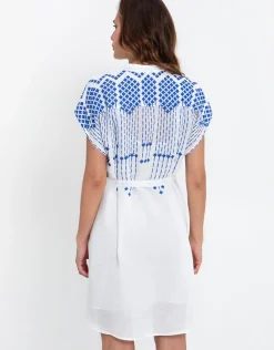Grape Mini Shirt Dress - White and Blue