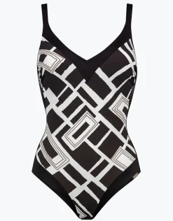 Graphic Frame Moulded Swimsuit - Black White