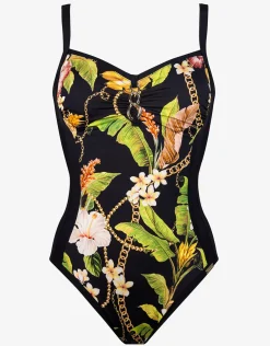 Imperial Tropics Underwired Detail Swimsuit - Gilded Noir