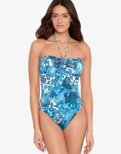 Indigo Patchwork Halter Bandeau Swimsuit