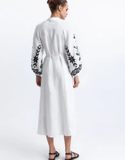 Ios Button Front Kaftan Dress - White and Black