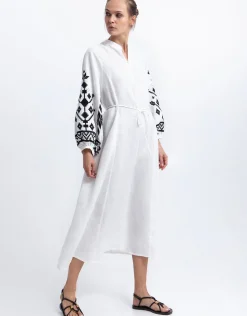 Ios Button Front Kaftan Dress - White and Black