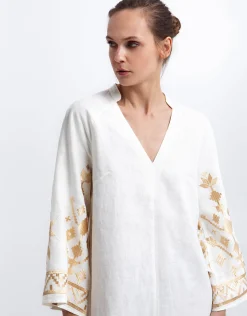 Ios Kaftan Dress - White and Gold
