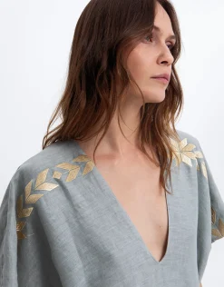 Ios Midi Kaftan - Light Grey and Gold