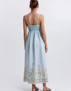 Ios Strappy Bandeau Dress - Ciel and Gold