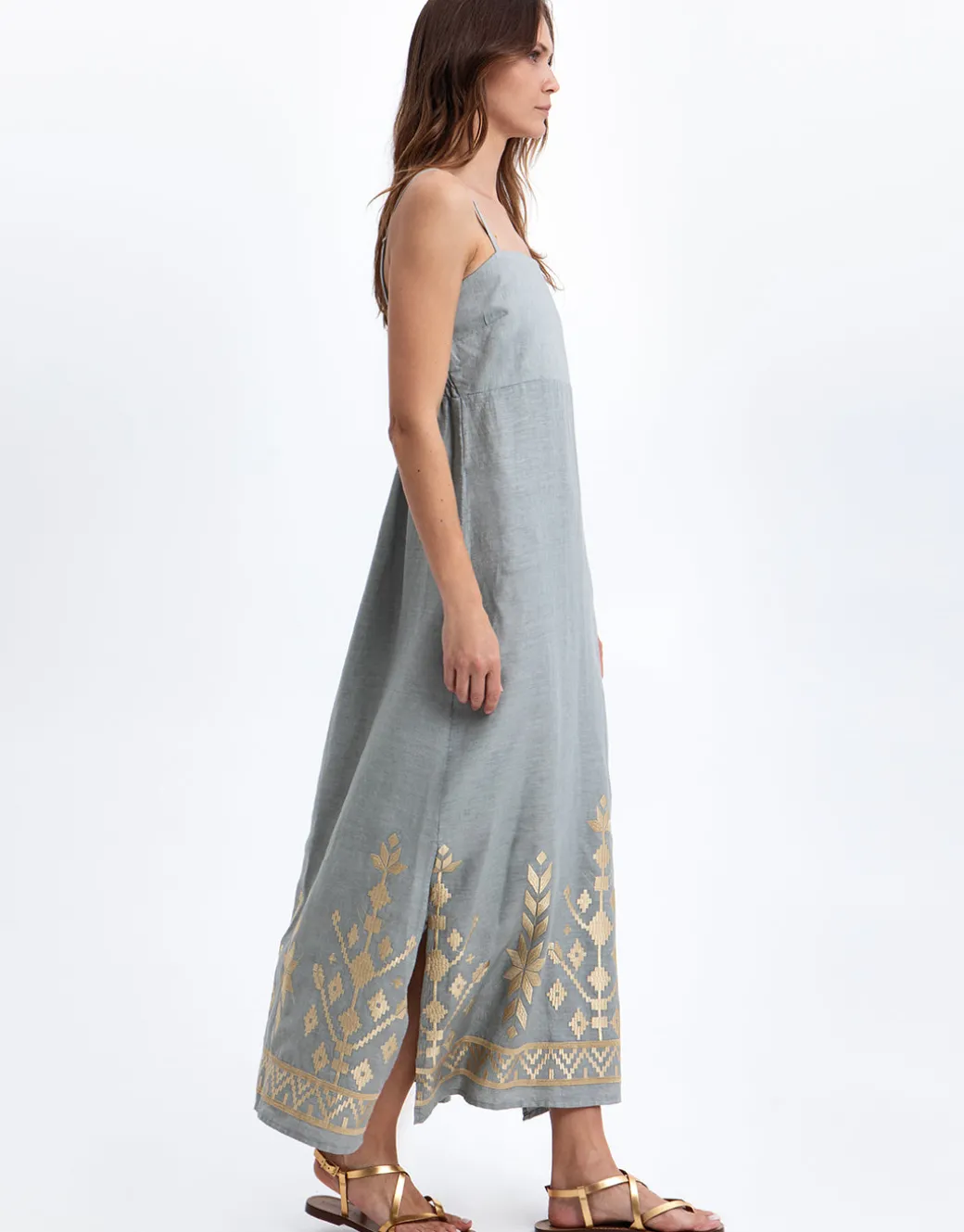 Ios Strappy Bandeau Dress - Light Grey and Gold