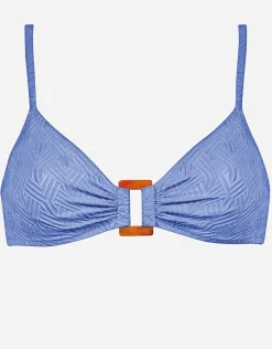 Island Nostalgia Ring Front Bralette Bikini Top - Cornflower