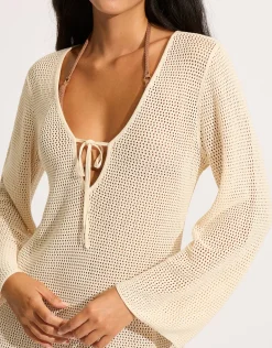 Isla Palm Knit Cover Up - Ecru