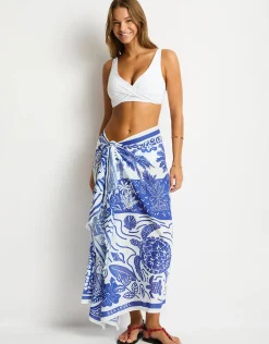 Jungle Lino Long Sarong - Blue