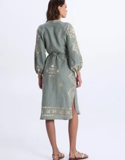 Lefkada Midi Shirt Dress - Sage and Gold