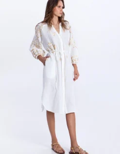 Lefkada Midi Shirt Dress - White and Gold