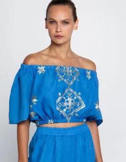 Lefkada Off the Shoulder Top - Blue Raf and Gold