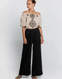 Lefkada Off the Shoulder Top - Beige and Black