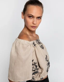 Lefkada Off the Shoulder Top - Beige and Black