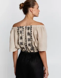 Lefkada Off the Shoulder Top - Beige and Black