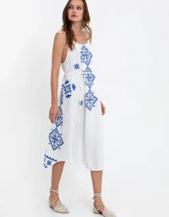 Lefkada Strappy Dress - White and Blue