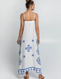 Lefkada Strappy Dress - White and Blue